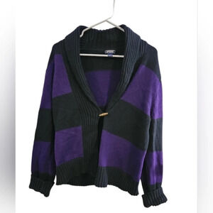 American Living purple Navy striped knit ribbed cotton cardigan sweater large